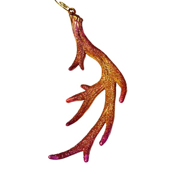 Set of (3) Gold, Pink, & hints of Red Antler Ornaments - Picture 16 of 16